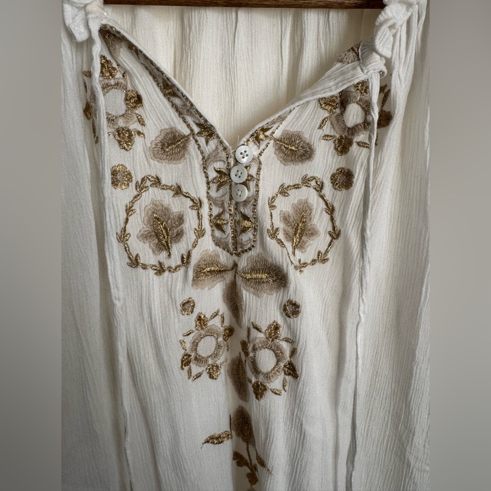 Soft Surroundings Embroidered Peasant Blouse White Gold | petite large - Picture 10 of 14